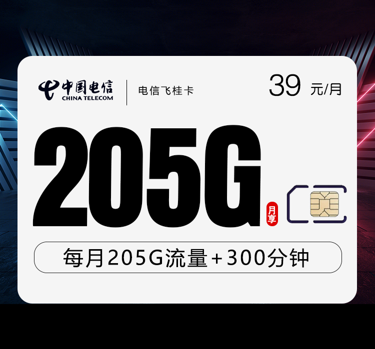 电信拉新套餐：电信飞桂卡【39元205G+300分钟】 