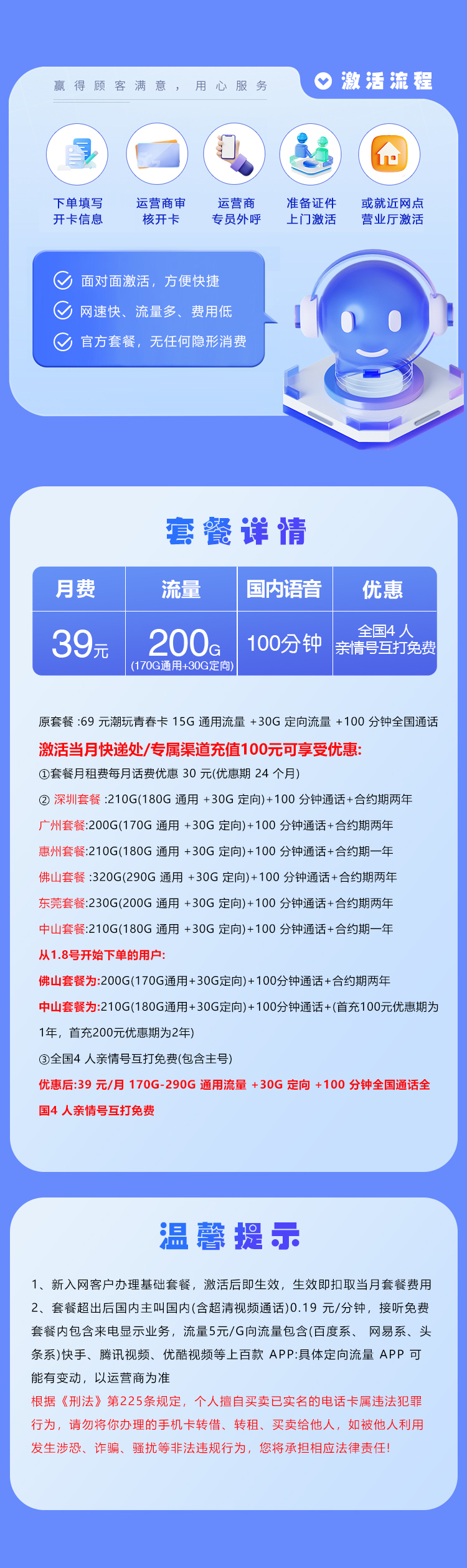 移动拉新套餐：广东移动省内专属卡【39元200G+100分钟】  第2张